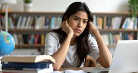 Firefly Young adult student preparing for exams. Looking slightly to the left of the camera. 300703